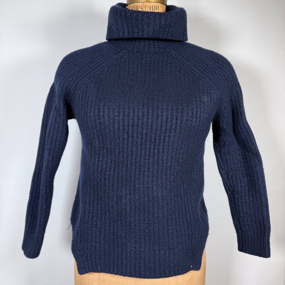 Sandro Oversized Neck Navy Wool Sweater
